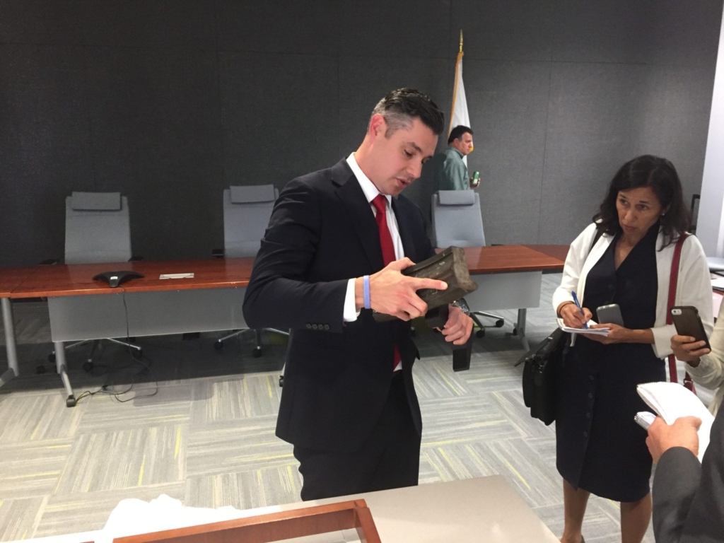 Jeff Gonneville, chief operating officer of the T, demonstrates how Green Line derailments occur.