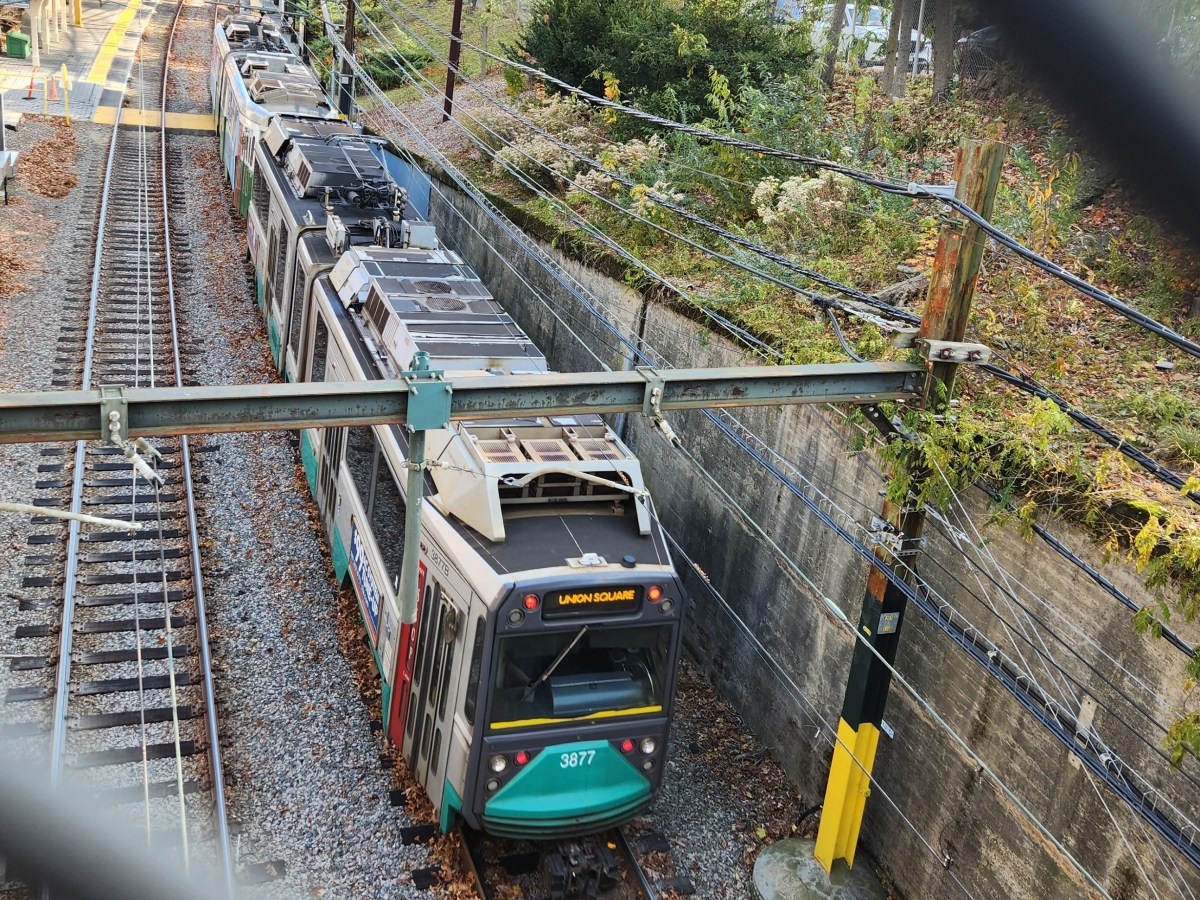 Green Line train leaving Newton Centre